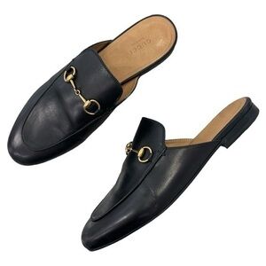 GUCCI Princetown Black Leather Horsebit Loafer Mules Size 40